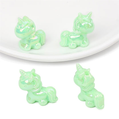 Painted Unicorn Acrylic Beads 25x26mm Pastel Iridescent Shine 4pcs 16