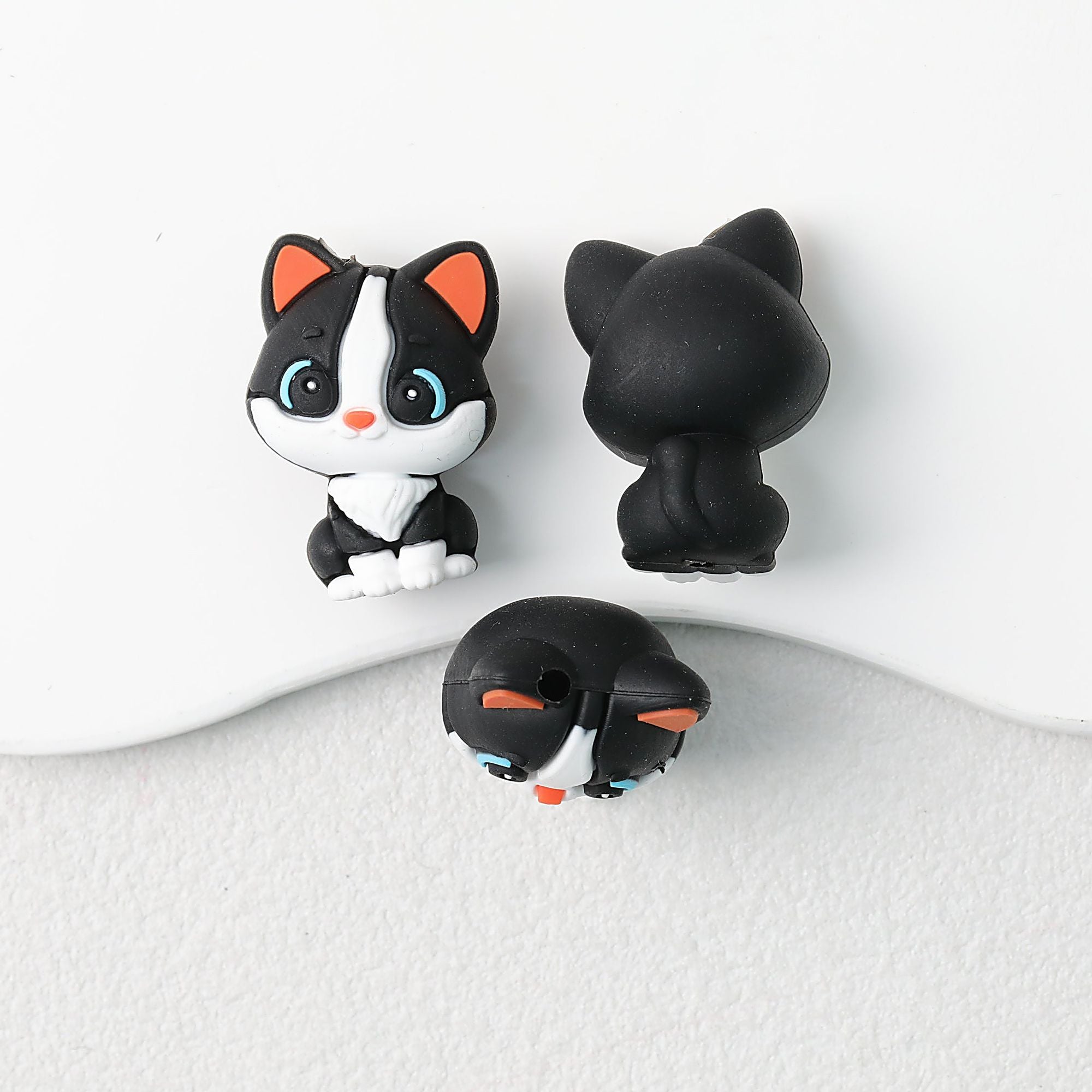 Cute 3D Black Cat Silicone Focal Beads Big Eyes 20pcs