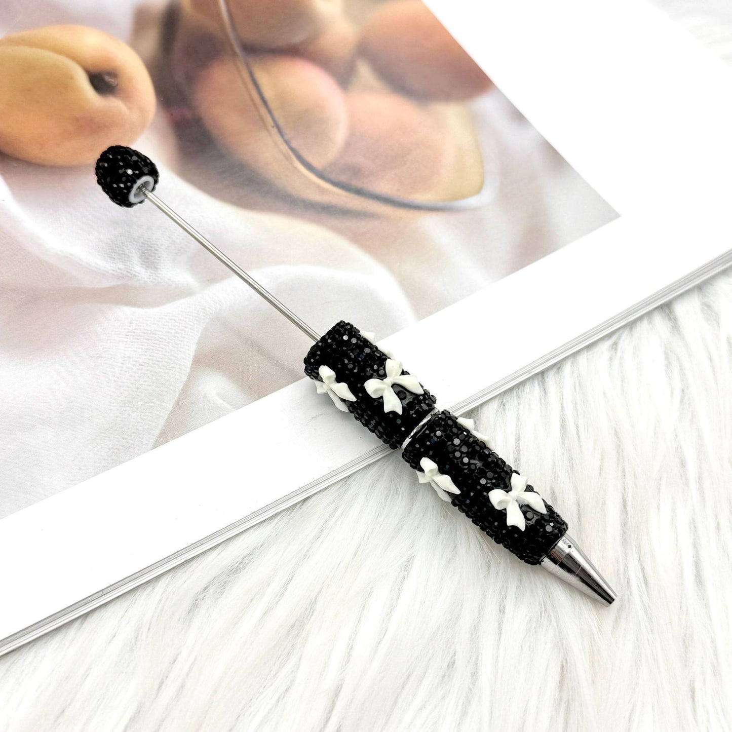 Beadable Pen with Rhinestone Bow Decoration 17