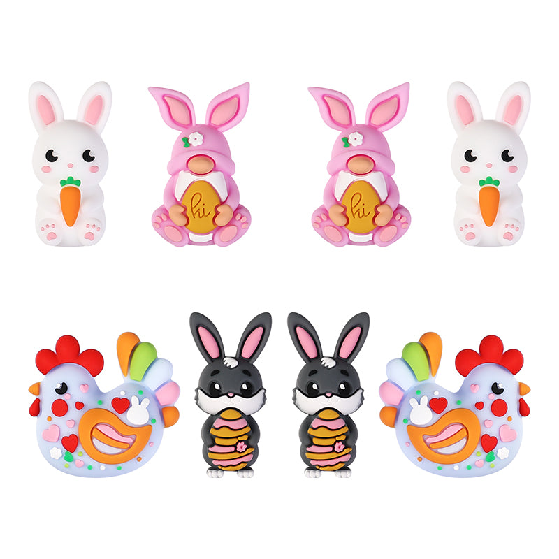 Silicone 3D Focal Beads Easter Bunny Chick Easter Egg Rabbit 20Pcs 2