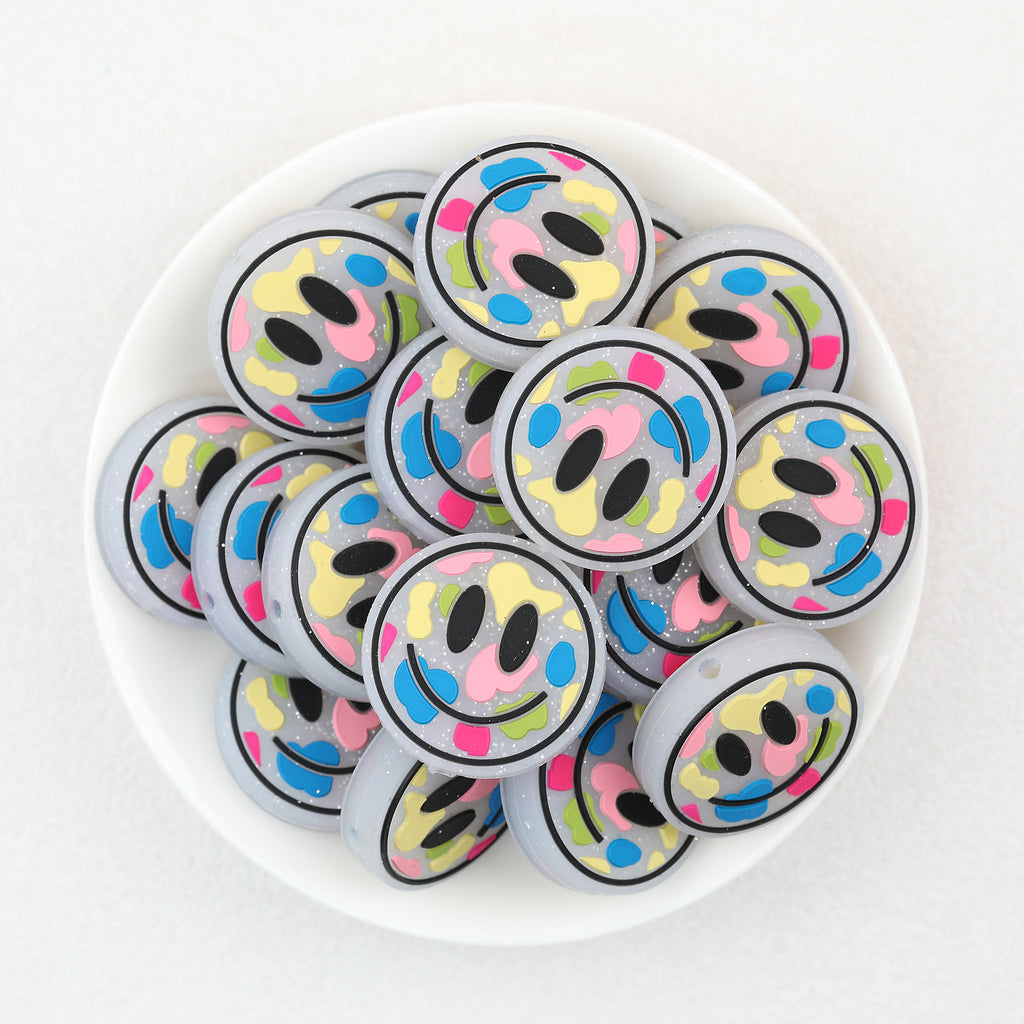  Colorful Round Smiley Face Silicone Focal Beads 20Pcs 3