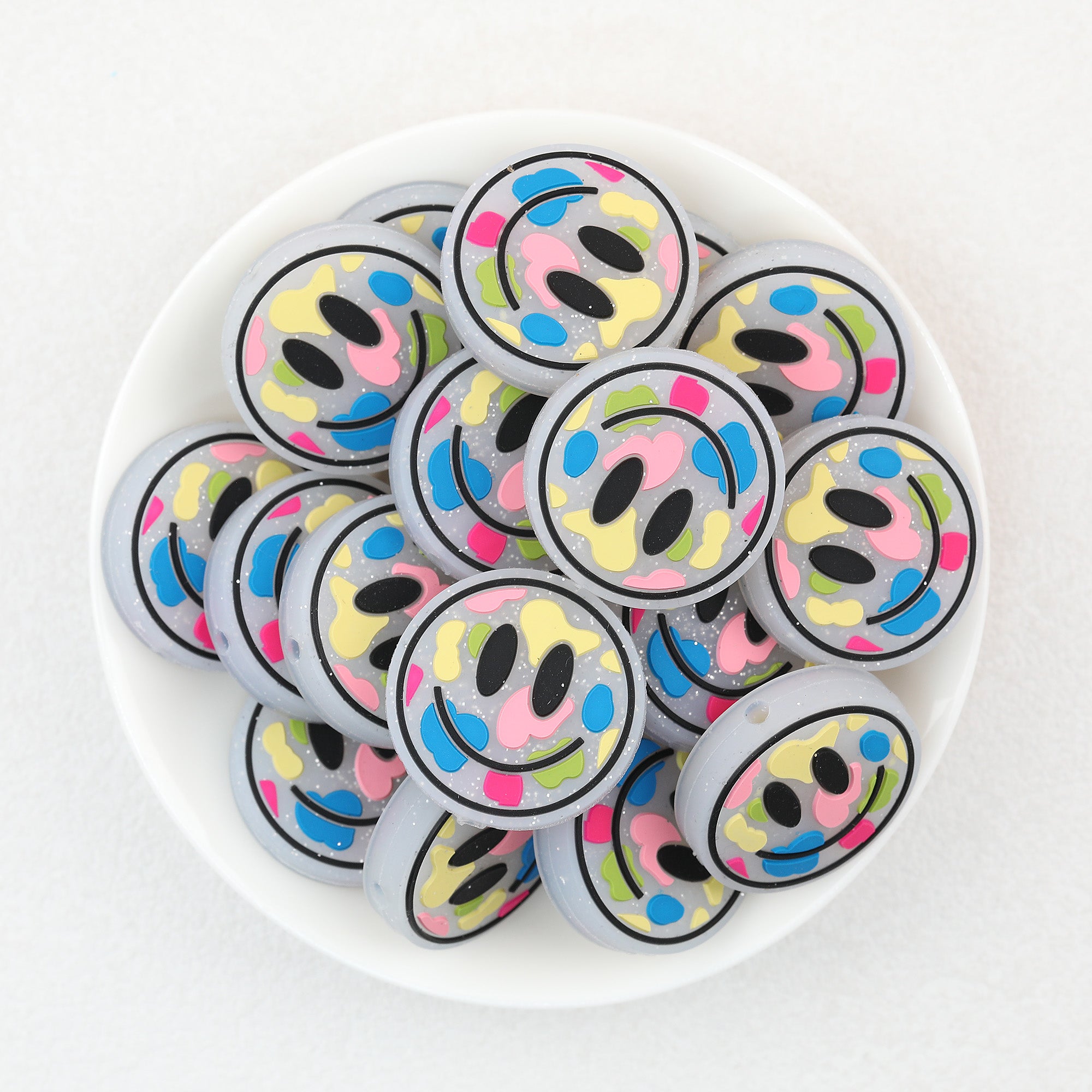  Colorful Round Smiley Face Silicone Focal Beads 20Pcs 3