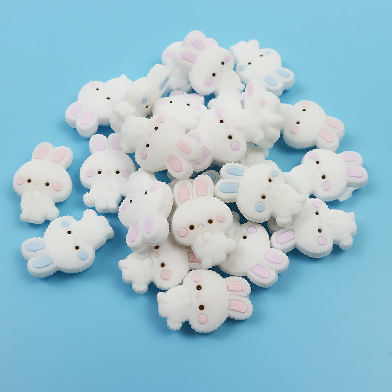 Silicone Focal Beads Rabbit Pastel Cheeks Detailing 10pcs