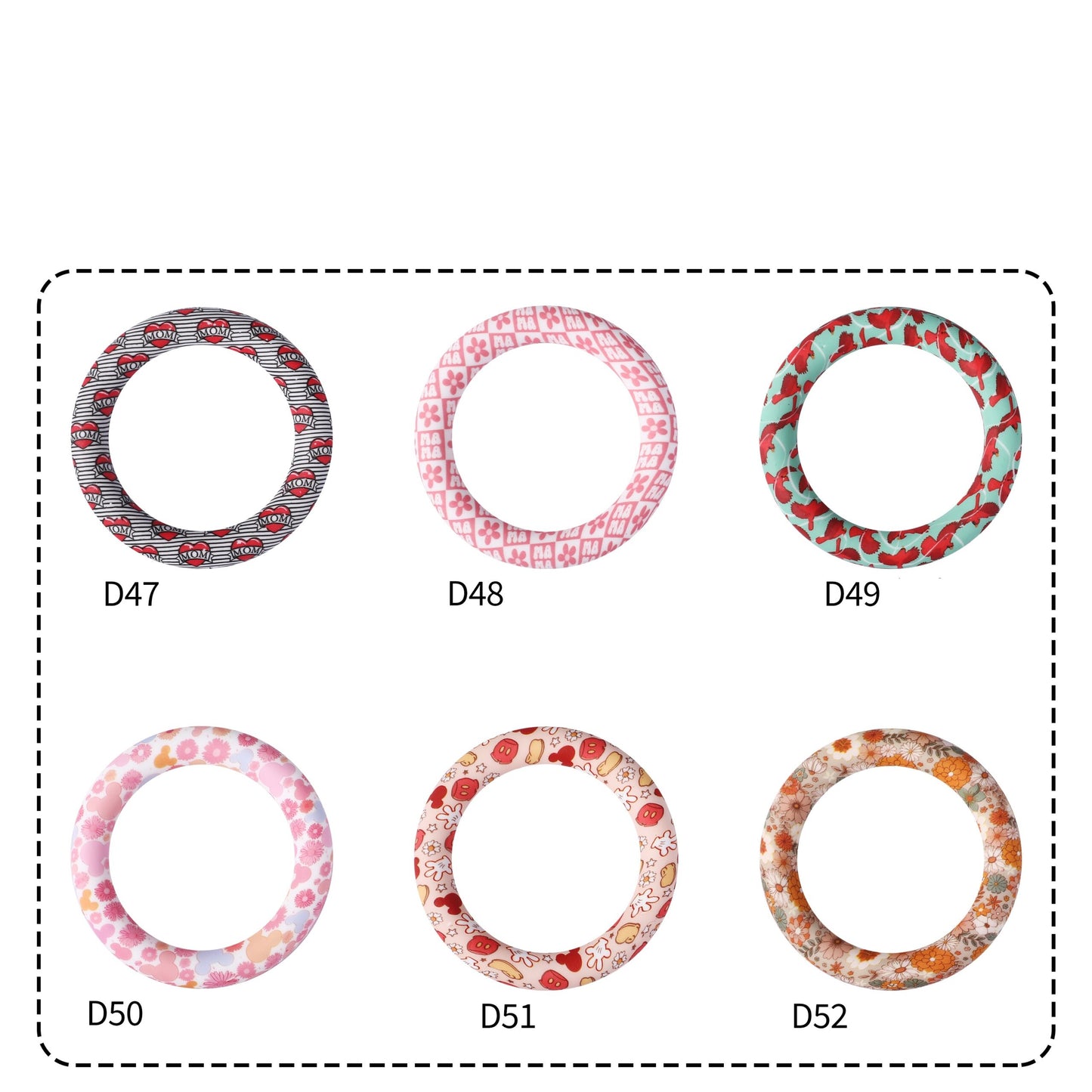 65mm Silicone Beads Printed Designs Vibrant Colors 2