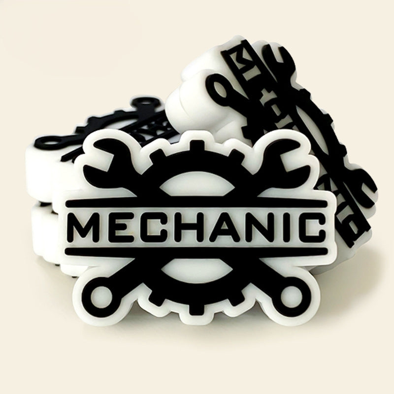 Silicone Focal Beads Technician Maintenance Black On White Mechanic Graphic 20pcs