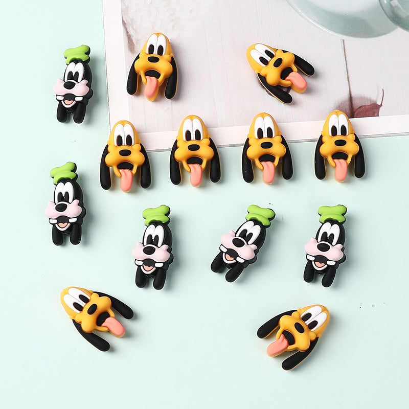 Silicone 3D Focal Beads Disney Pluto Goofy Head Green Hat Smiling Face 20Pcs 2