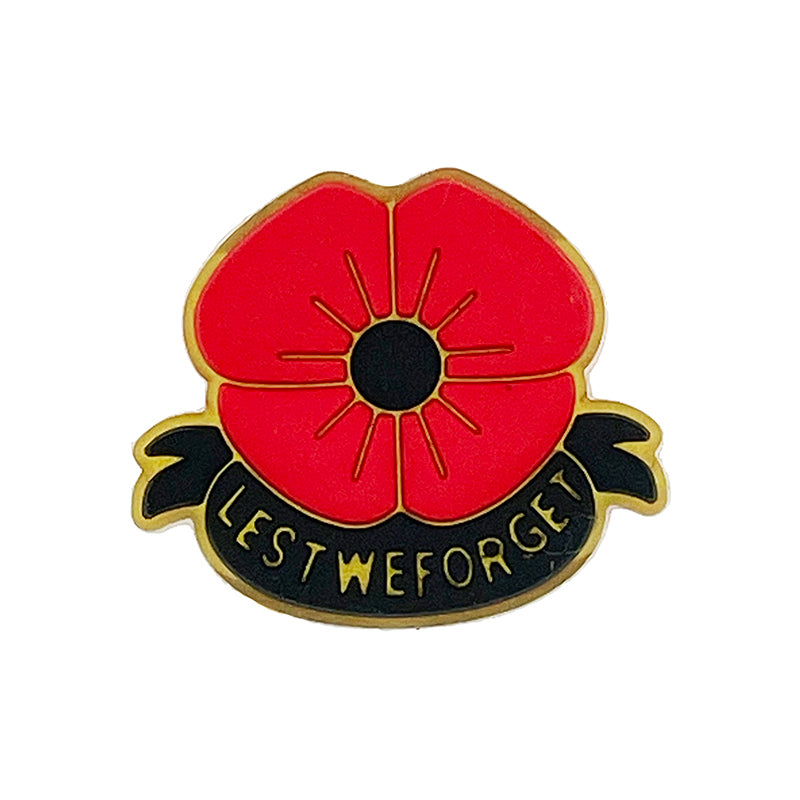 Silicone Focal Beads Red Poppy Lest We Forget Text Gold Outline 20pcs
