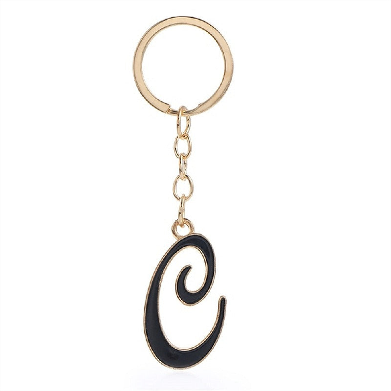 Metal Fashion Letter Keychain Black and Gold Script Design 7