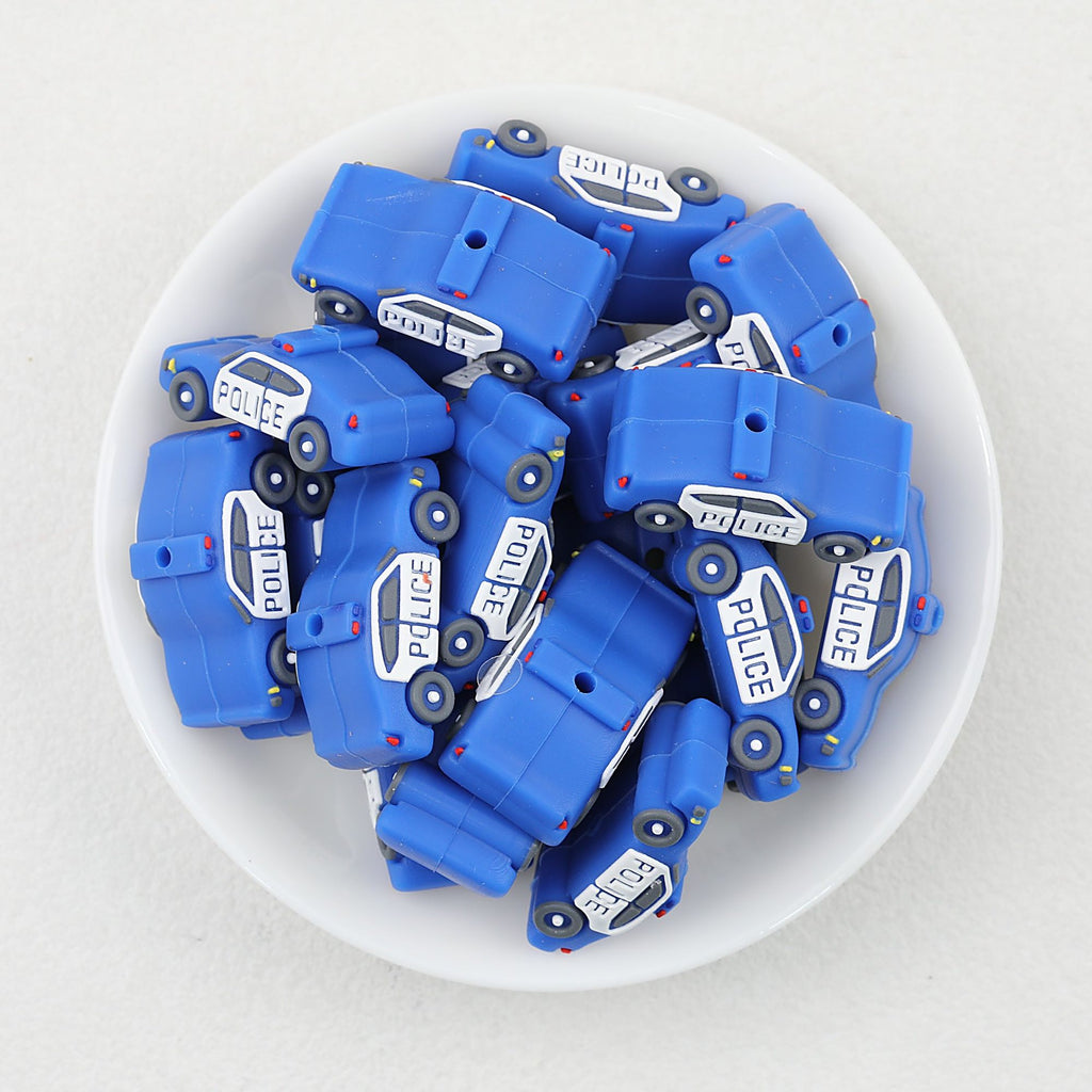 3D Police Car Silicone Focal Beads Blue and Black 20pcs
