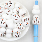 Snowman Christmas 3D Silicone Focal Beads Wholesale, White Orange Noses Brown Arms
