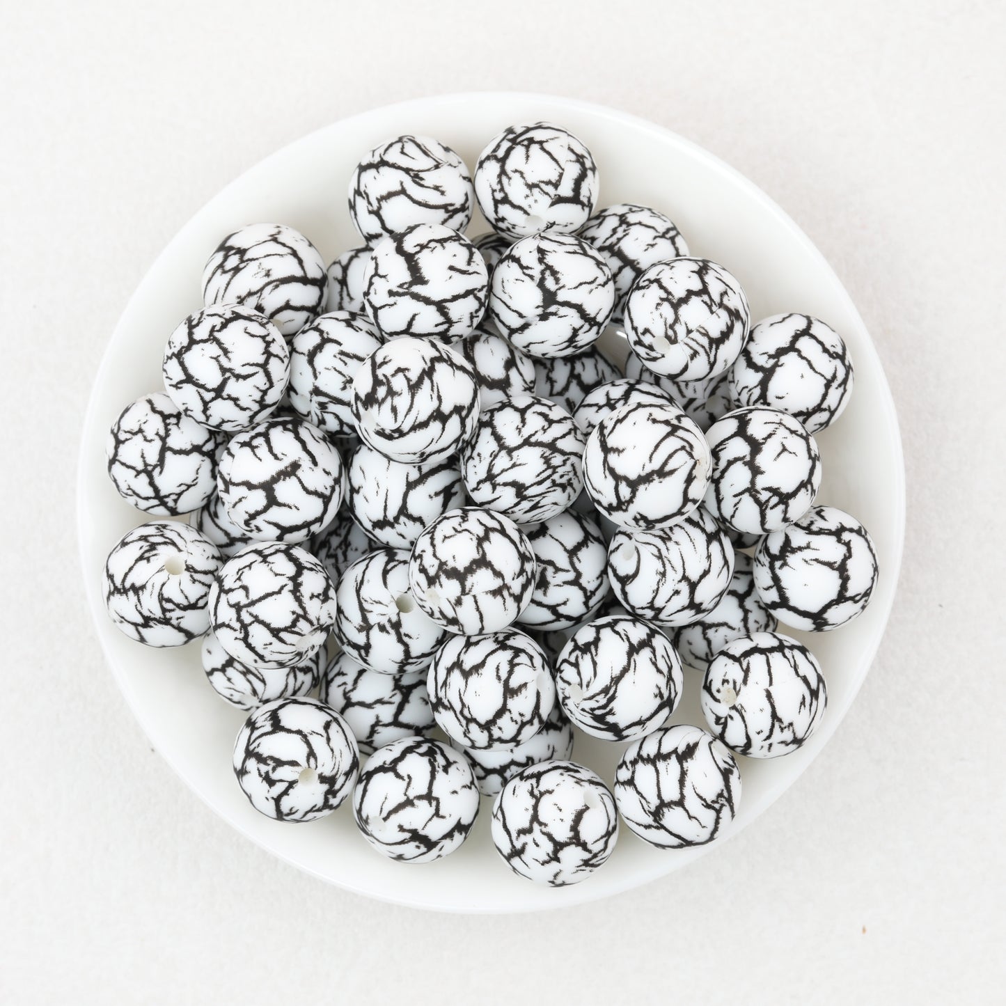 15mm Black and White Patterned Silicone Round Beads 50pcs 5