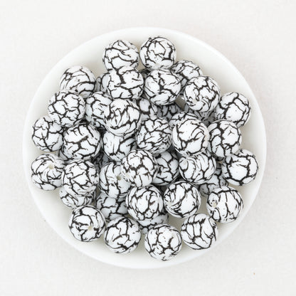 15mm Black and White Patterned Silicone Round Beads 50pcs 5