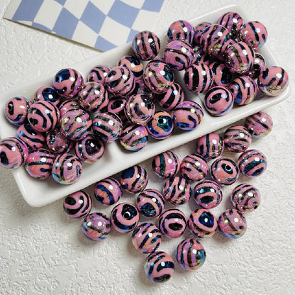 Zebra Stripe Acrylic Beads 16mm Printed UV Finish 10pcs 9
