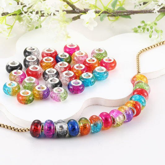 Acrylic Round Spacer Beads 14mm Gradient Two-Color Imitation Crack 100pcs