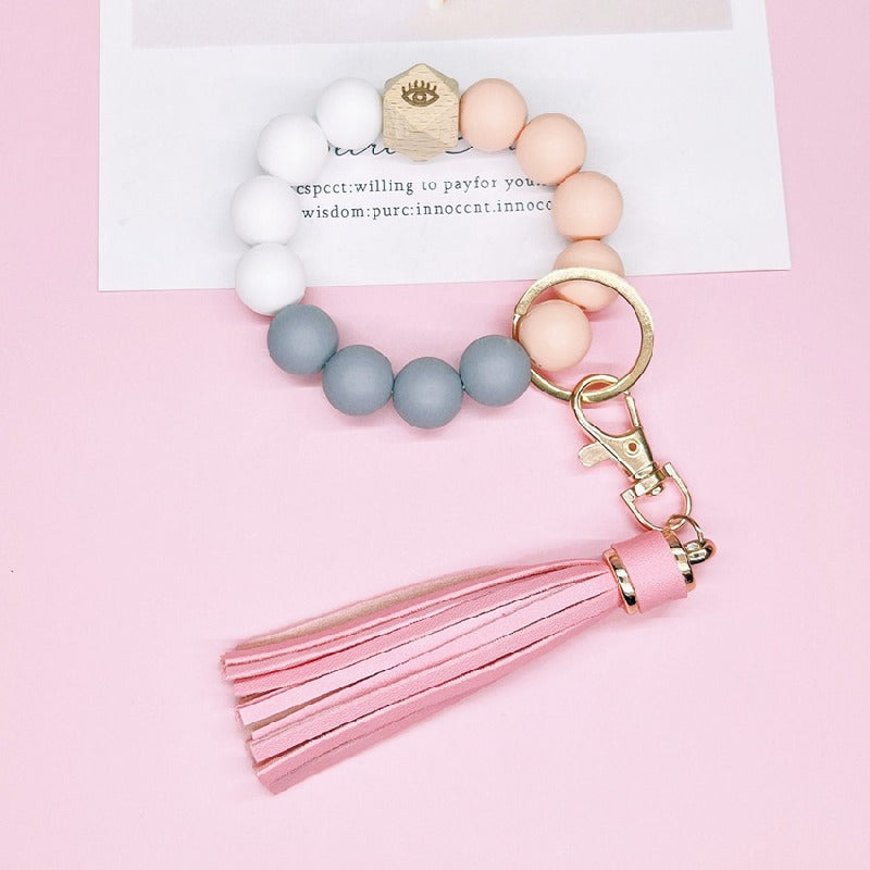 Silicone Beads Bracelet Keychain Soft Tassel Colorful Charm 14