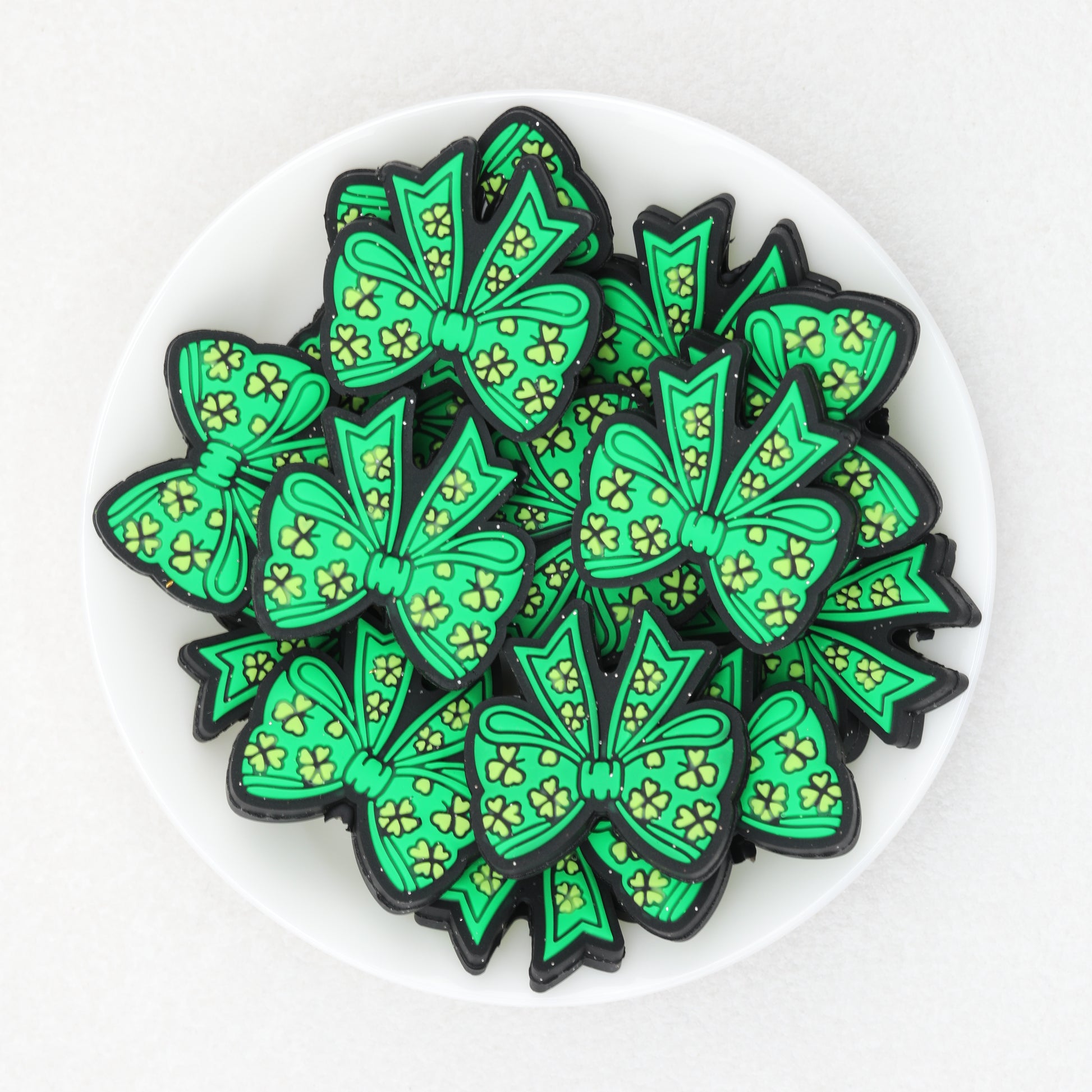 Green Clover Bow Silicone Focal Beads 20 pcs 2
