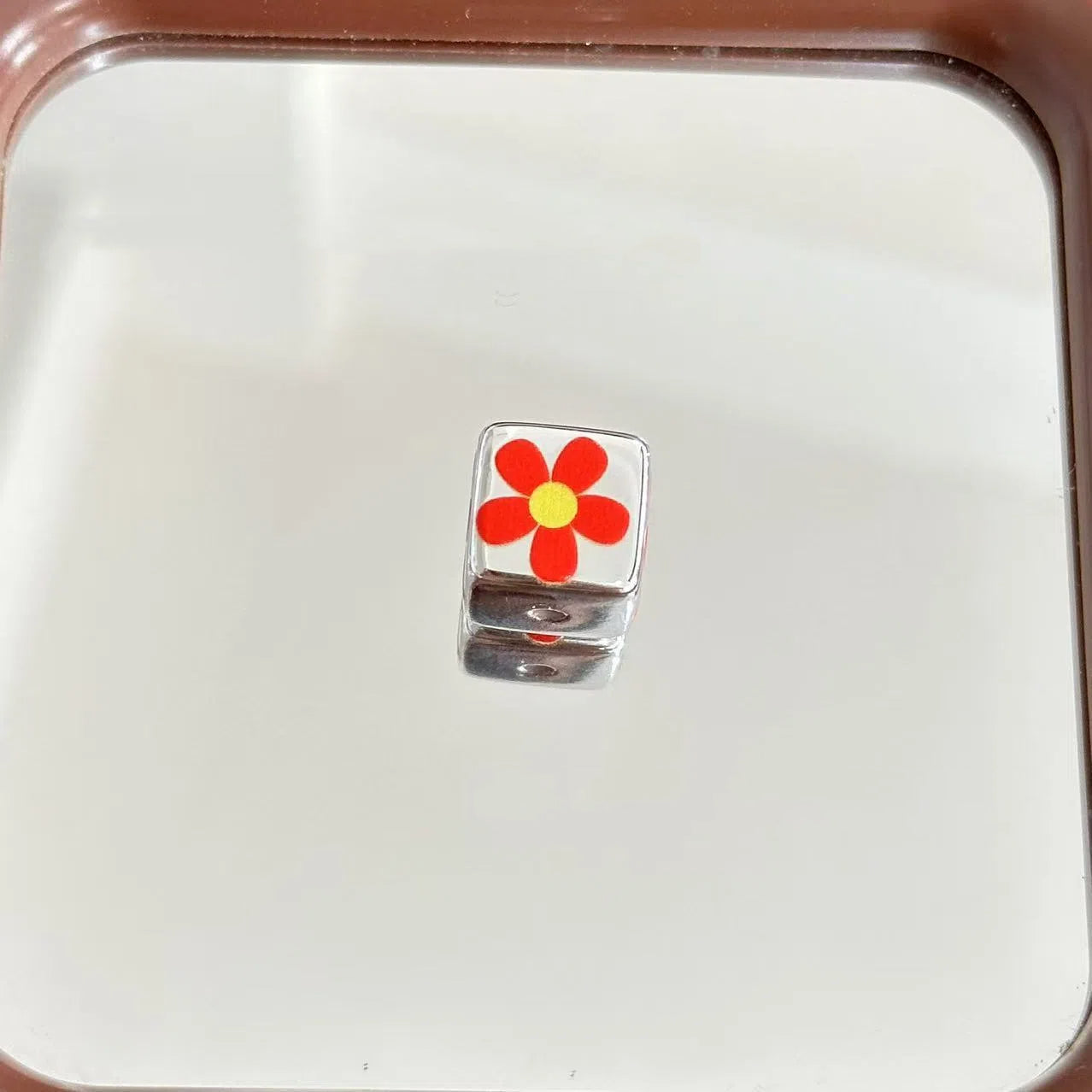 Square Acrylic Beads 14mm Silver Flower and Puppy Pattern 10pcs 7