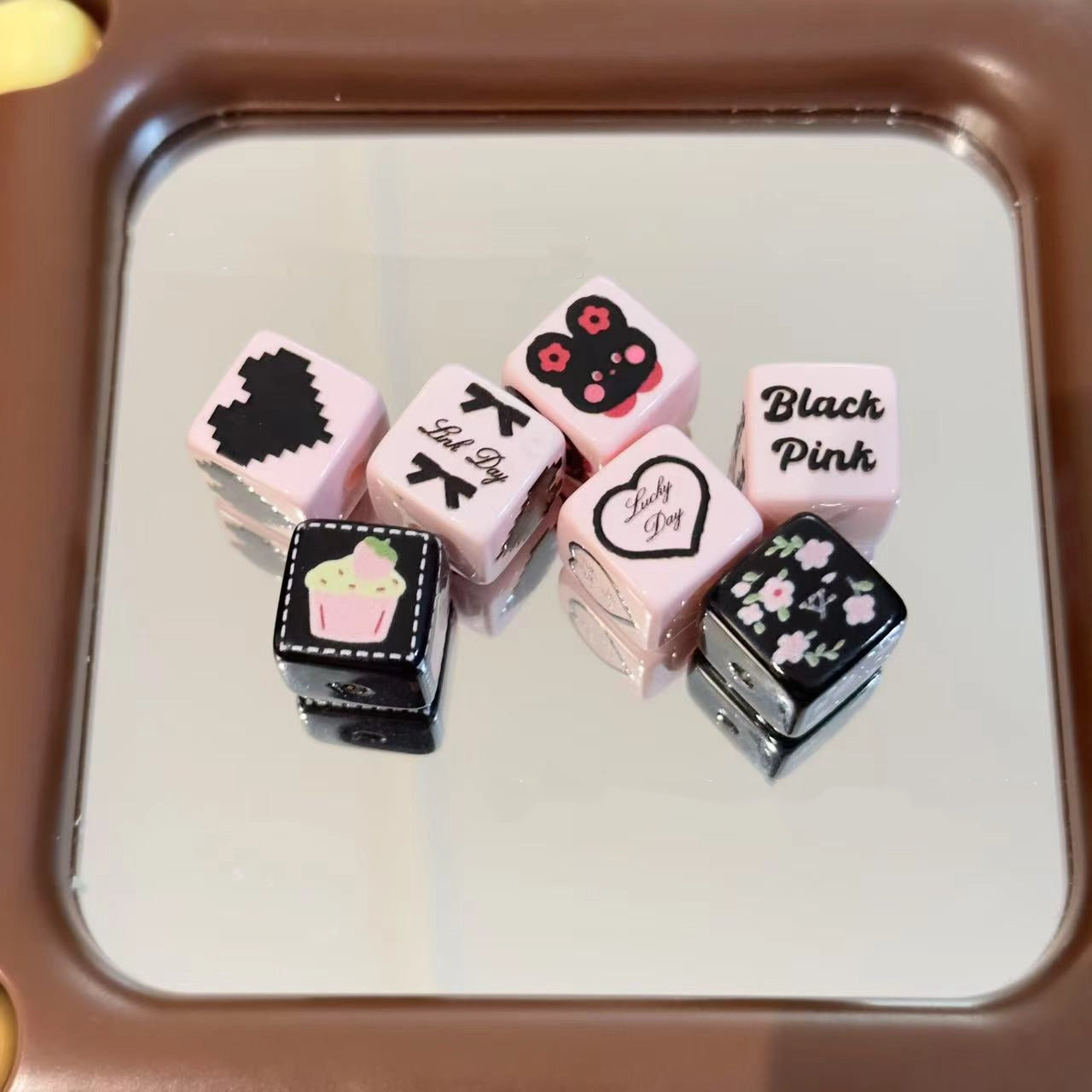 Black Pink Tone Acrylic Square Beads 14mm Glossy 10pcs