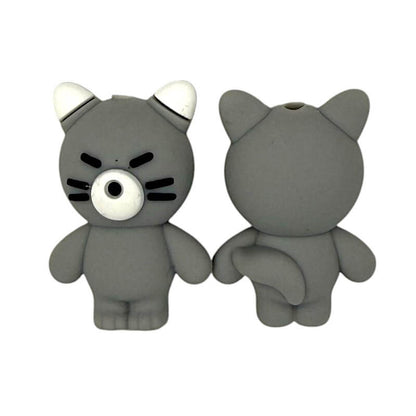 Silicone 3D Focal Beads Grey Cat Front View 20pcs