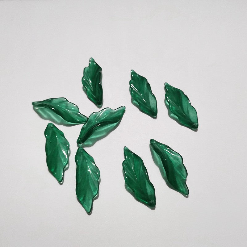 Czech Glass Beads Seaweed Leaf 14x37mm Translucent Green Blue Jasper 100pcs 17