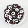 Flat Axe Gnome Silicone Focal Beads Wholesale, Halloween Black White Red Design