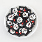 Flat Axe Gnome Silicone Focal Beads Wholesale, Halloween Black White Red Design
