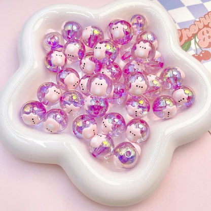 Transparent Cat Rabbit Acrylic Beads 16mm Playful Faces 2pcs 12