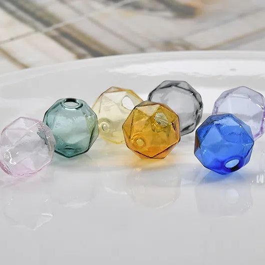 Transparent Faceted Hollow Polygonal Glass Beads 16mm 10pcs