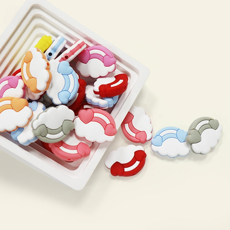 Silicone Focal Beads Cloud Rainbows Hearts Layered Design 20pcs
