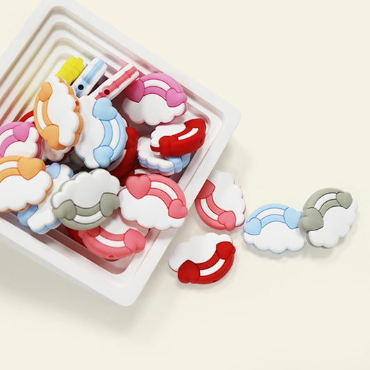 Silicone Focal Beads Cloud Rainbows Hearts Layered Design 20pcs