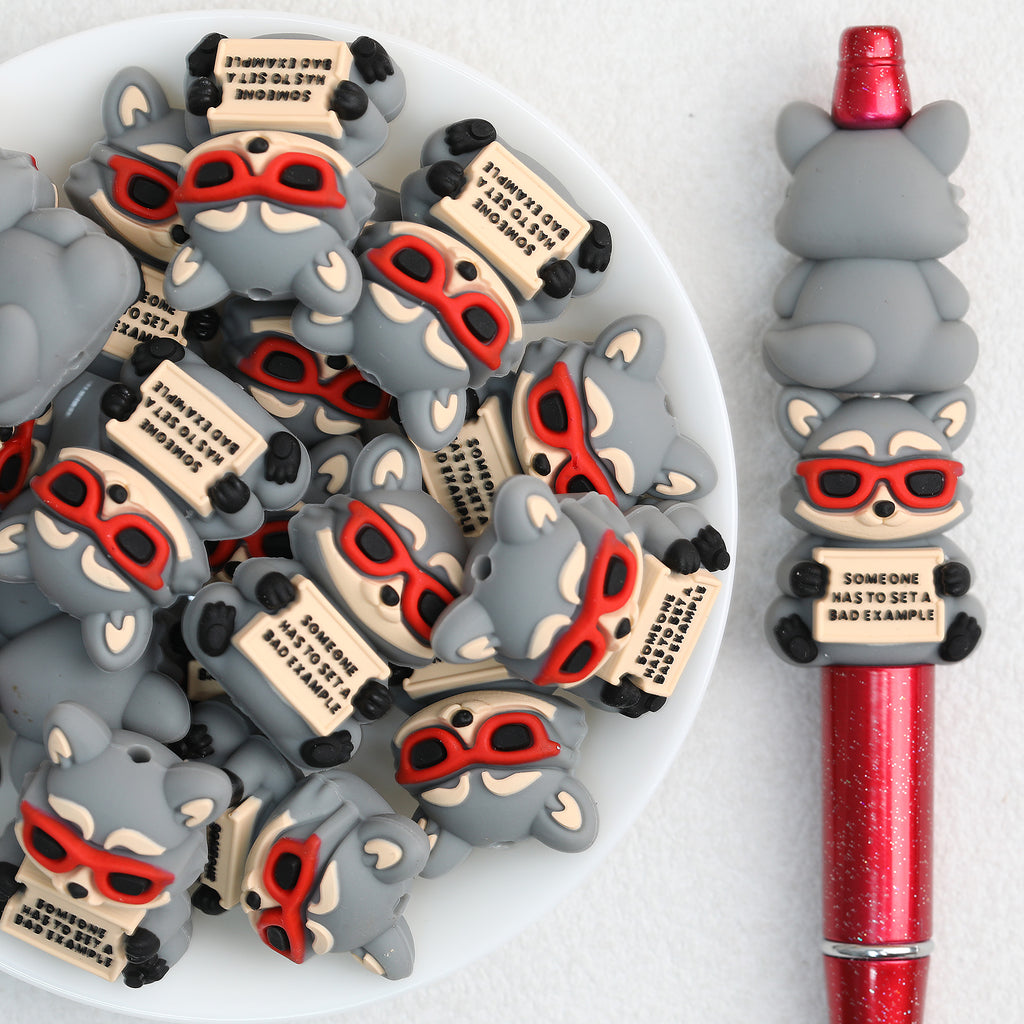 3D Raccoon Silicone Focal Beads Wholesale, Bad Example Quote Red Mask Design