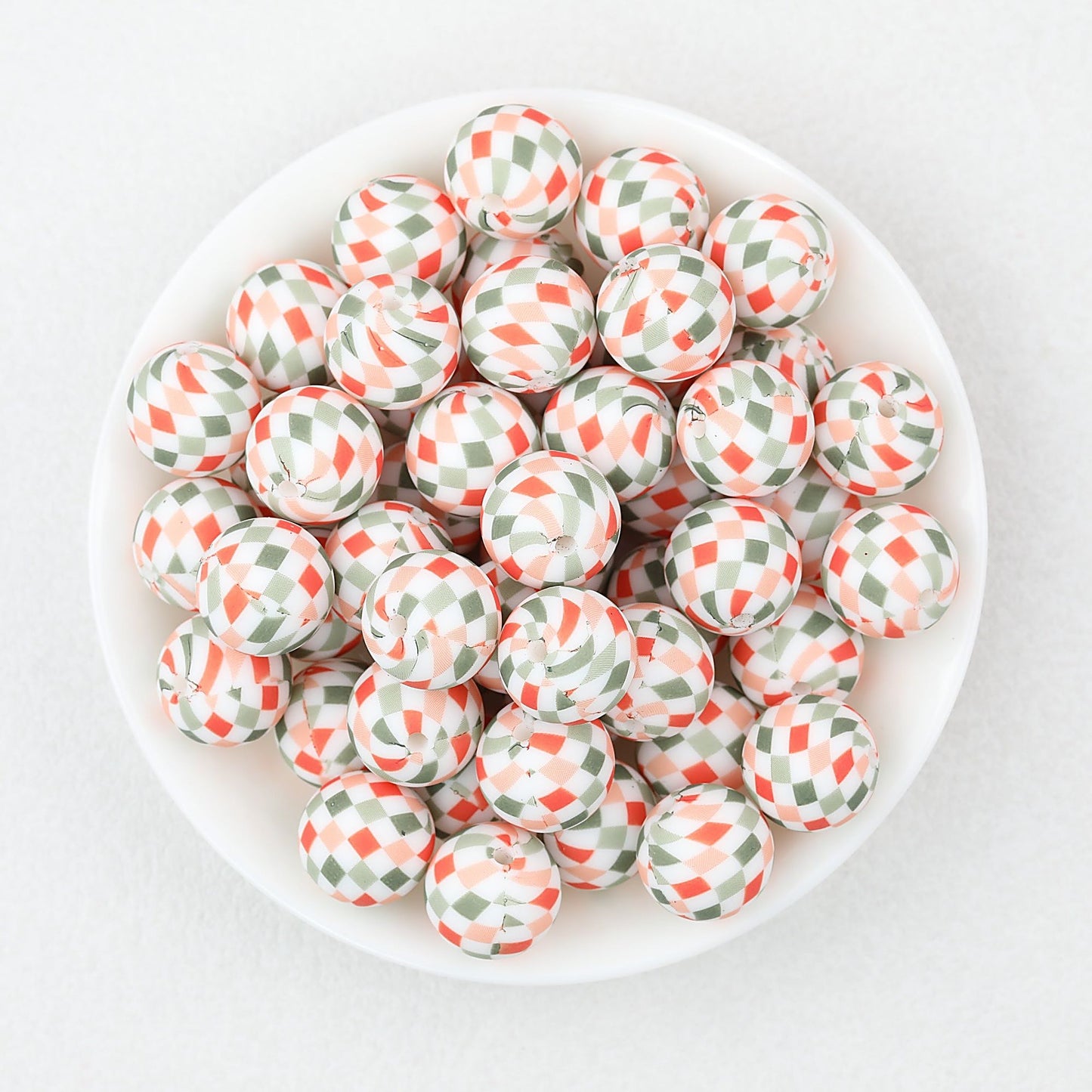 Colorful Pattern 15mm Silicone Round Beads 50pcs - Checkered Flag