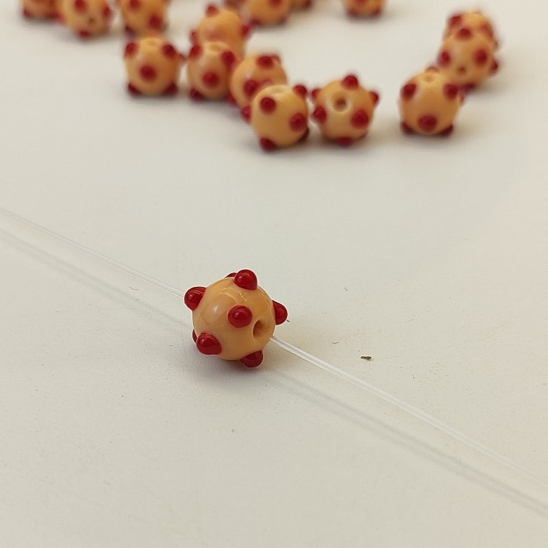 Lampwork Glass Beads Sea Urchin 11mm Handmade Polka Dotted 14pcs 16