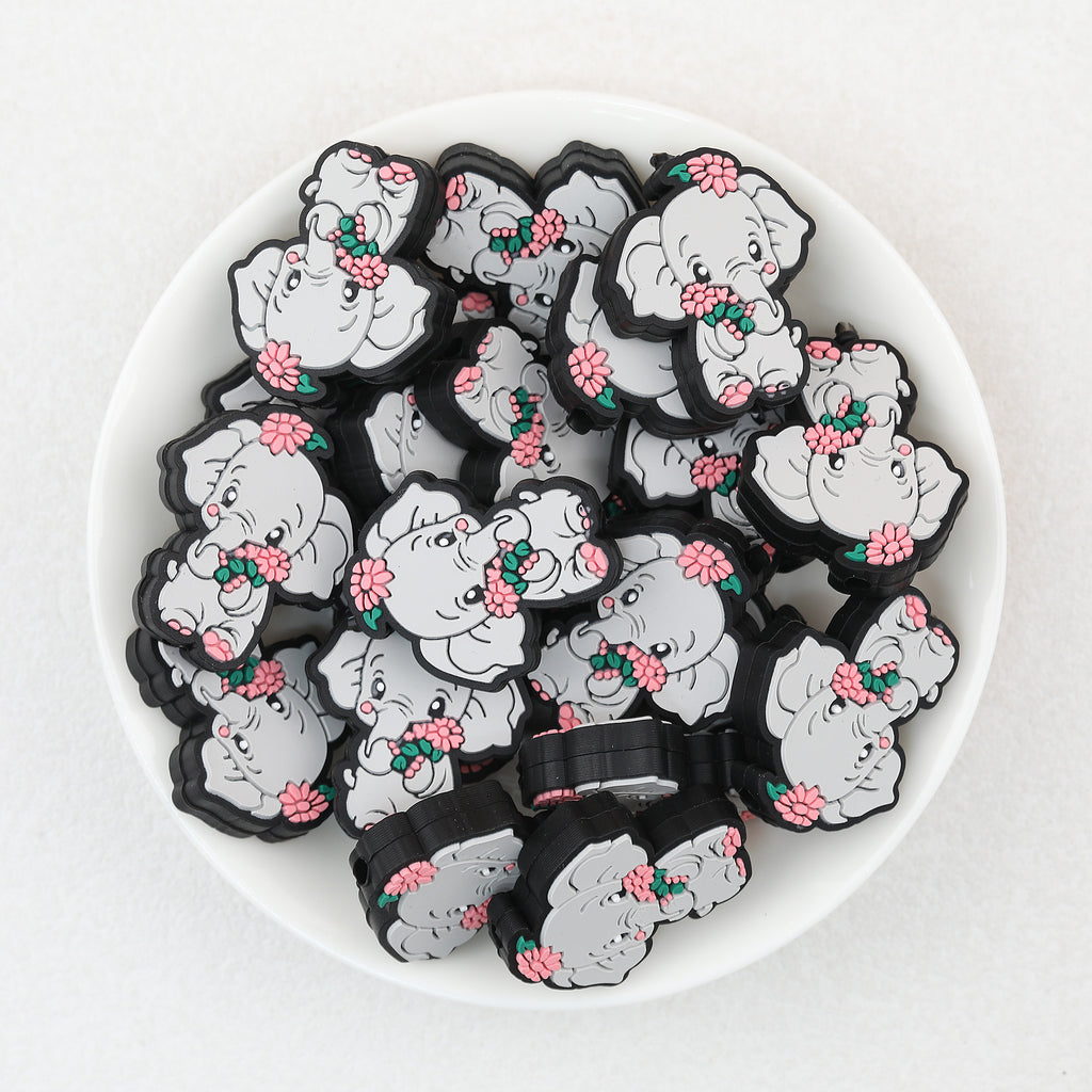 Cute Elephant Holding Flowers Silicone Focal Beads 20Pcs  2