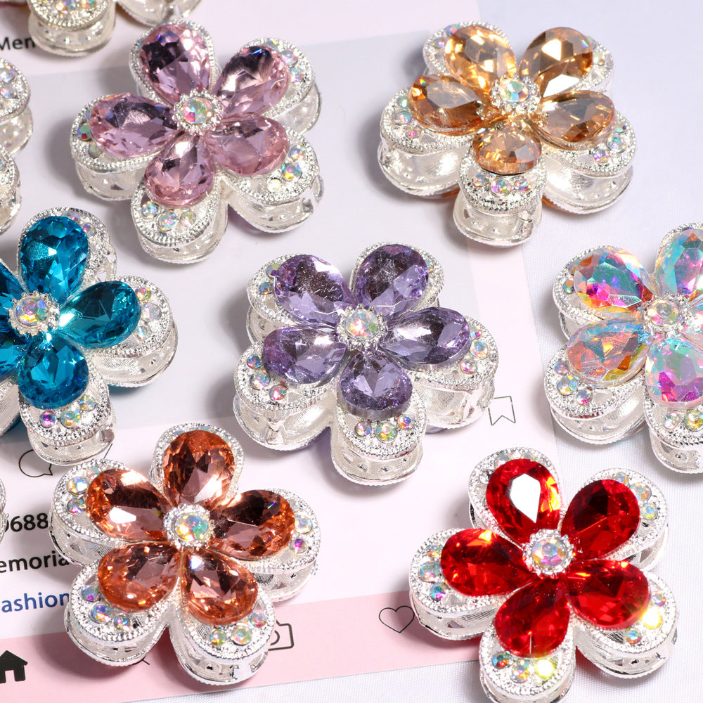Double Layer 37mm Flower Rhinestone Beads with Alloy Base 2pcs 2