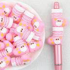 Pink Santa Stocking 3D silicone focal beads Wholesale, Christmas Yellow Stars Design