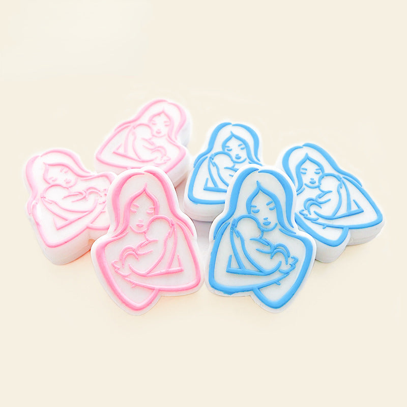 Silicone Focal Beads Mom Baby Loving Silhouette Pink Blue 20pcs