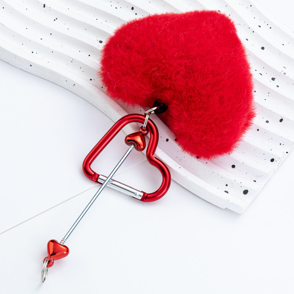 Beadable Metal Keychains With Heart Pom Poms
