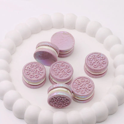 UV Plating Oreo Biscuit Resin Beads 12x23mm Glossy Multicolor 50pcs 5