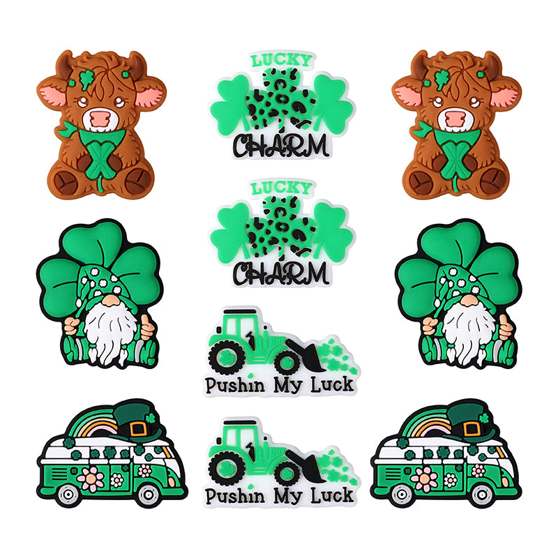 Silicone Focal Beads Saint Patrick Day Clover Lucky Charm 10pcs 10