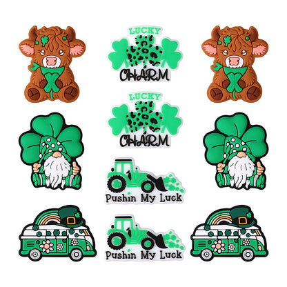 Silicone Focal Beads Saint Patrick Day Clover Lucky Charm 10pcs 10