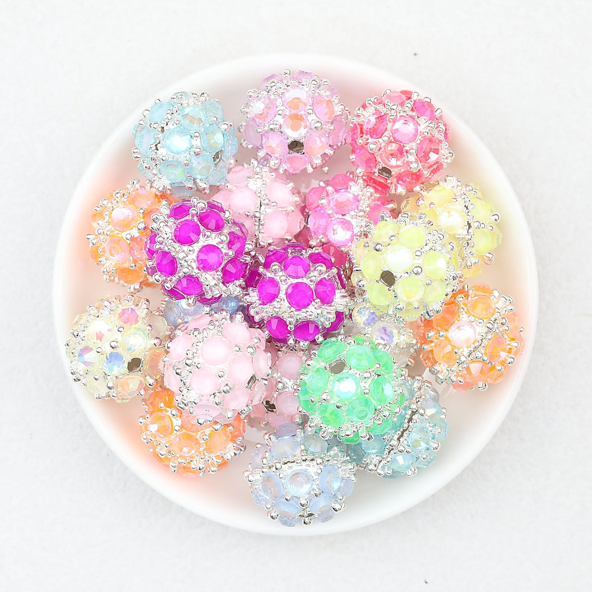 Alloy Rhinestone Bubblegum Beads Mermaid Style 20mm 10pcs - Random Color