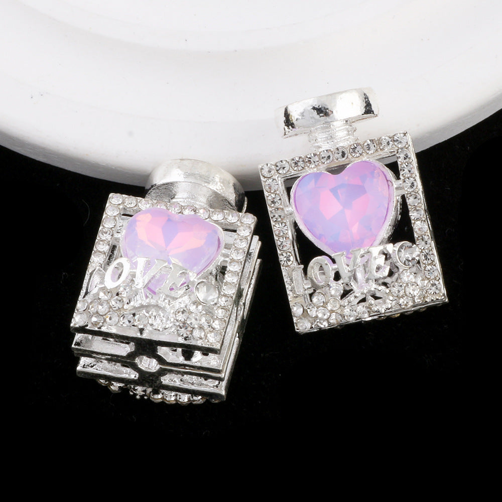 Fancy Alloy Perfume Bottle Charm Beads with Heart and Rhinestones 2pcs 9