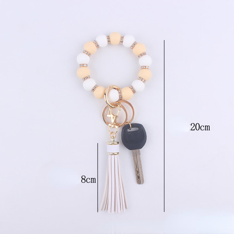 Tassel Silicone Bead Wristlet Keychain with Shiny Spacer Beads 5