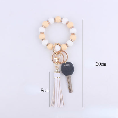 Tassel Silicone Bead Wristlet Keychain with Shiny Spacer Beads 5