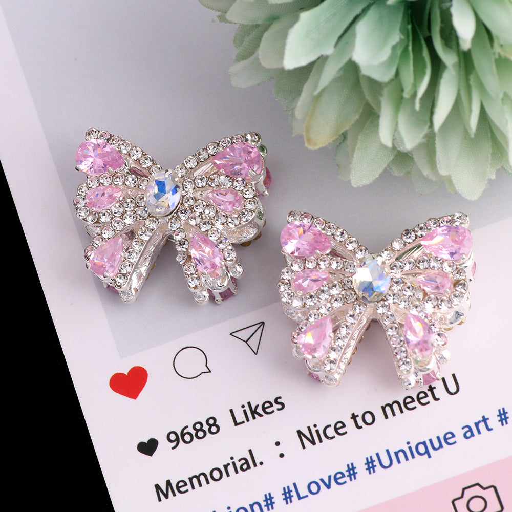 26mm Alloy Full Rhinestone Colorful Bow Ribbon Beads 2pcs 8