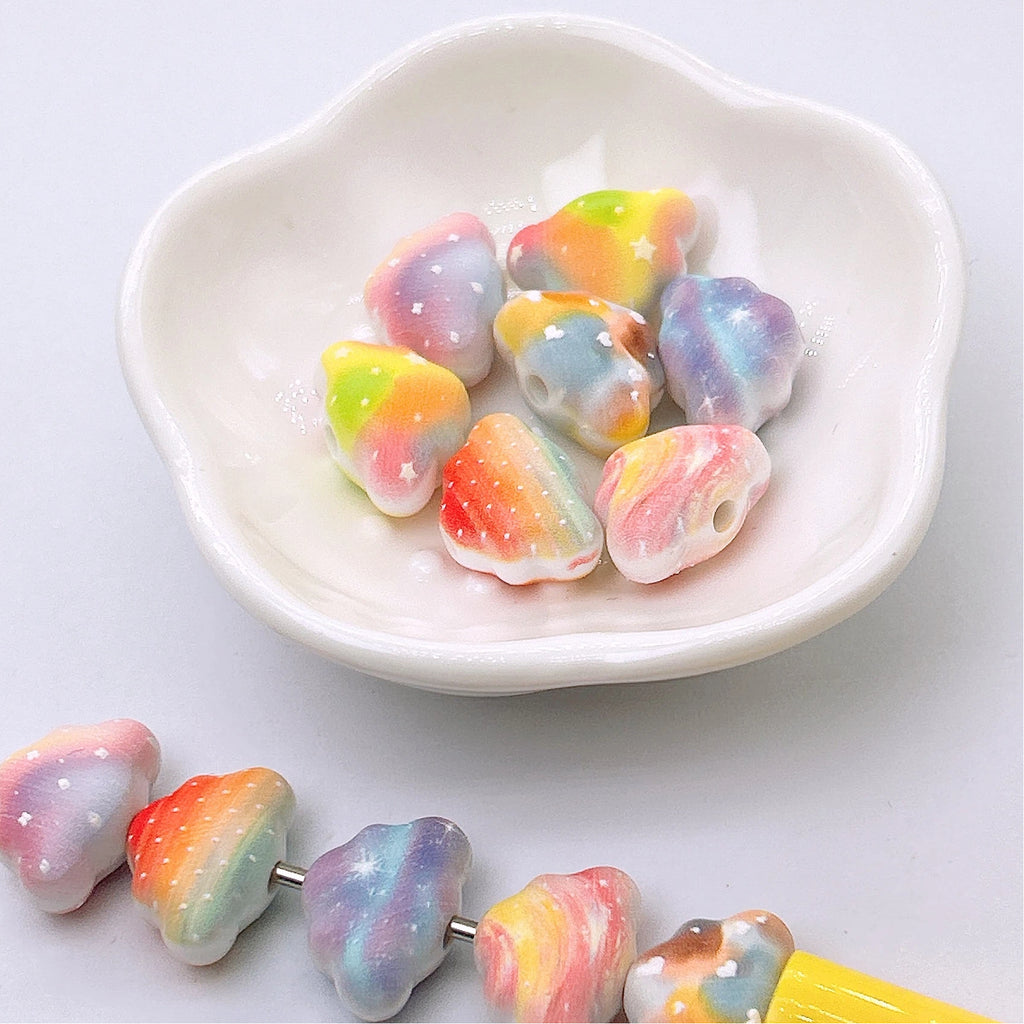 Painted Embossed Rainbow Cloud Acrylic Beads 18mm 100pcs 2