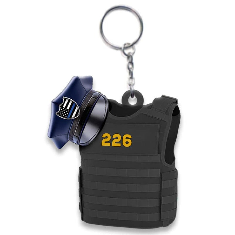Acrylic Tactical Vest Police Cap Keychain Bold Yellow 226 Design