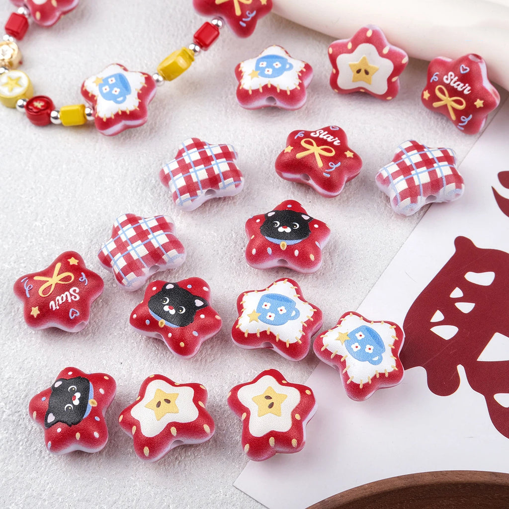 Lucky Red Star Acrylic Beads 20mm Colorful Mixed 20pcs 4