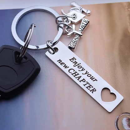 Stainless Steel Inspirational Graduation Strip Keychain Heart Cutout 3